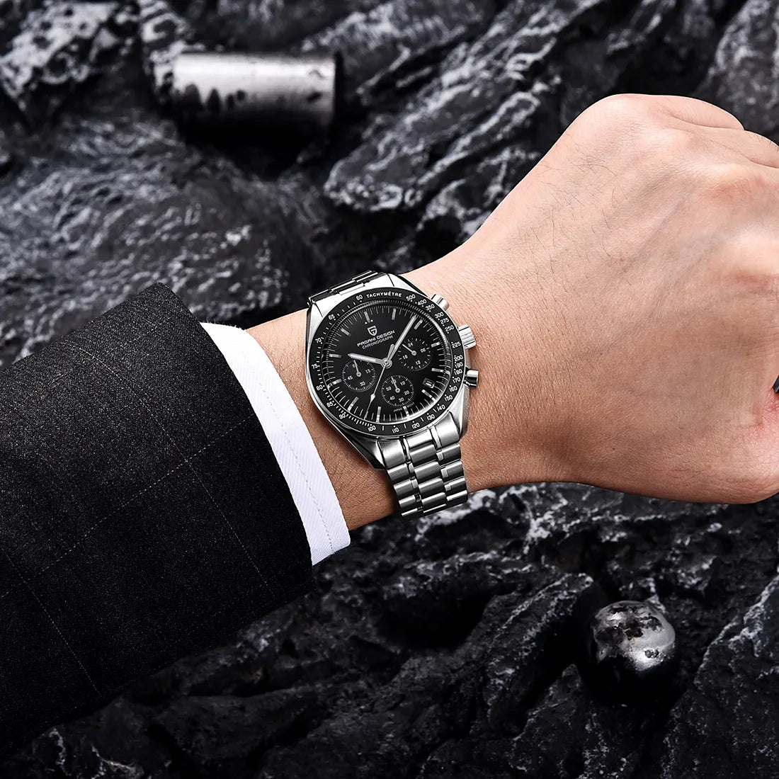 Men Silver Stainless Steel Strap Watch