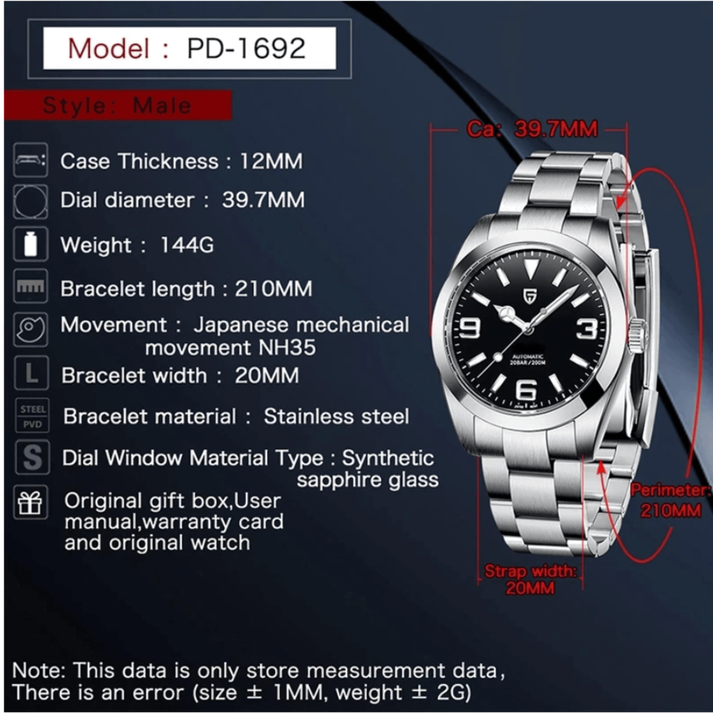 Pagani Design PD-1692 39.7 MM (Japan NH35 Automatic Movement) Mechanical Watch Stainless Steel Watch - New Explorer