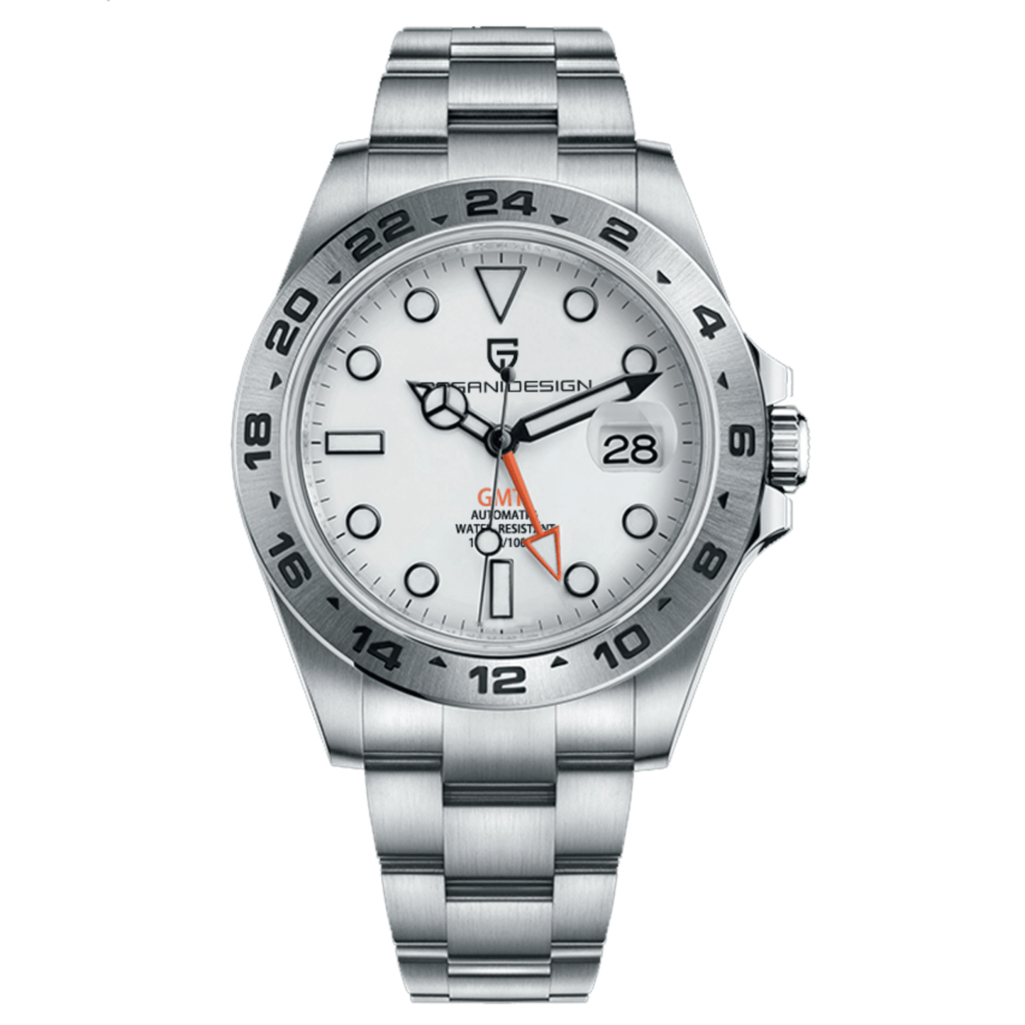 Pagani Design PD-1762 Seiko NH34 Movement equipped with AR AF Anti-Radiation Coating Automatic Watch Stainless Steel Men's (GMT Explorer II - White)
