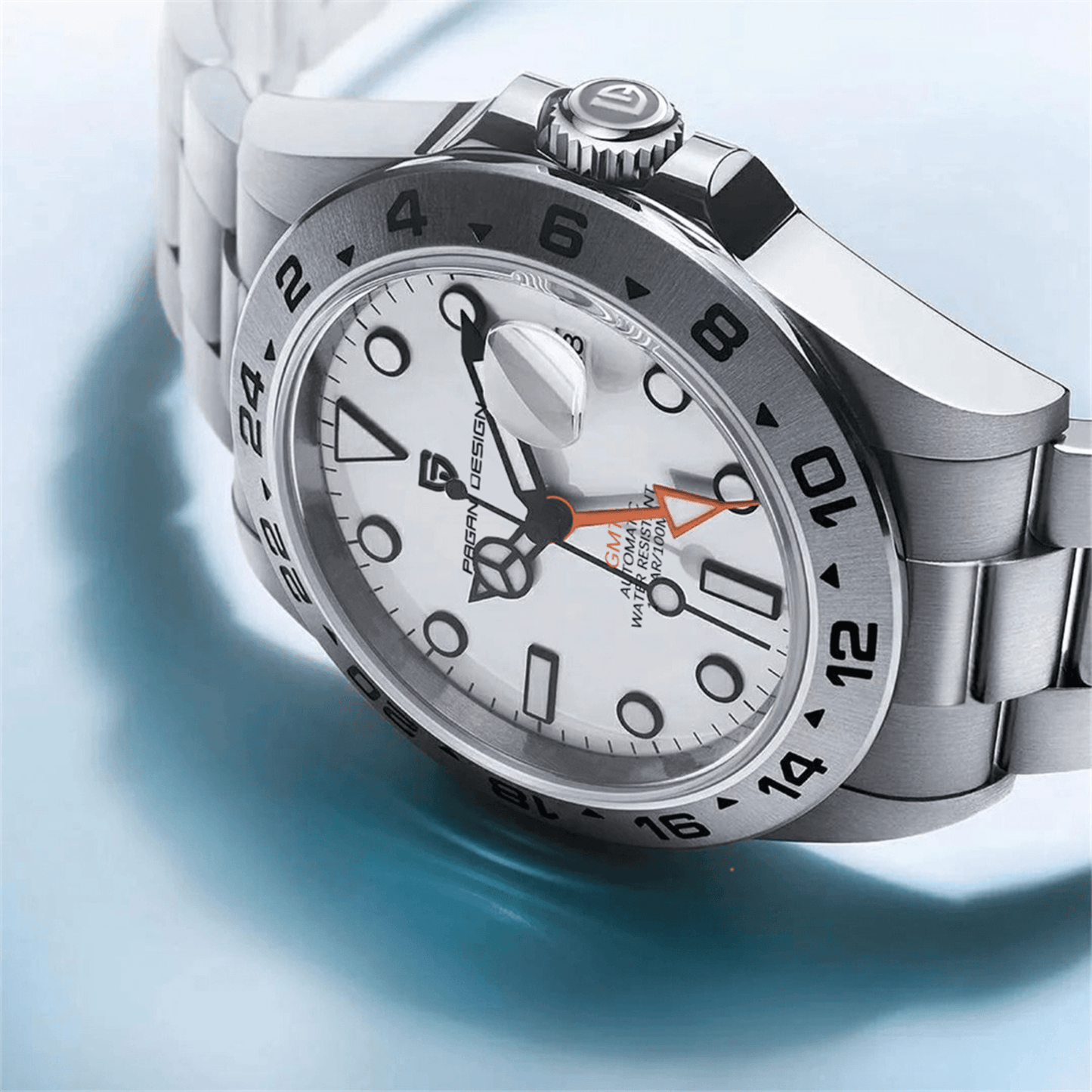 Pagani Design PD-1762 Seiko NH34 Movement equipped with AR AF Anti-Radiation Coating Automatic Watch Stainless Steel Men's (GMT Explorer II - White)