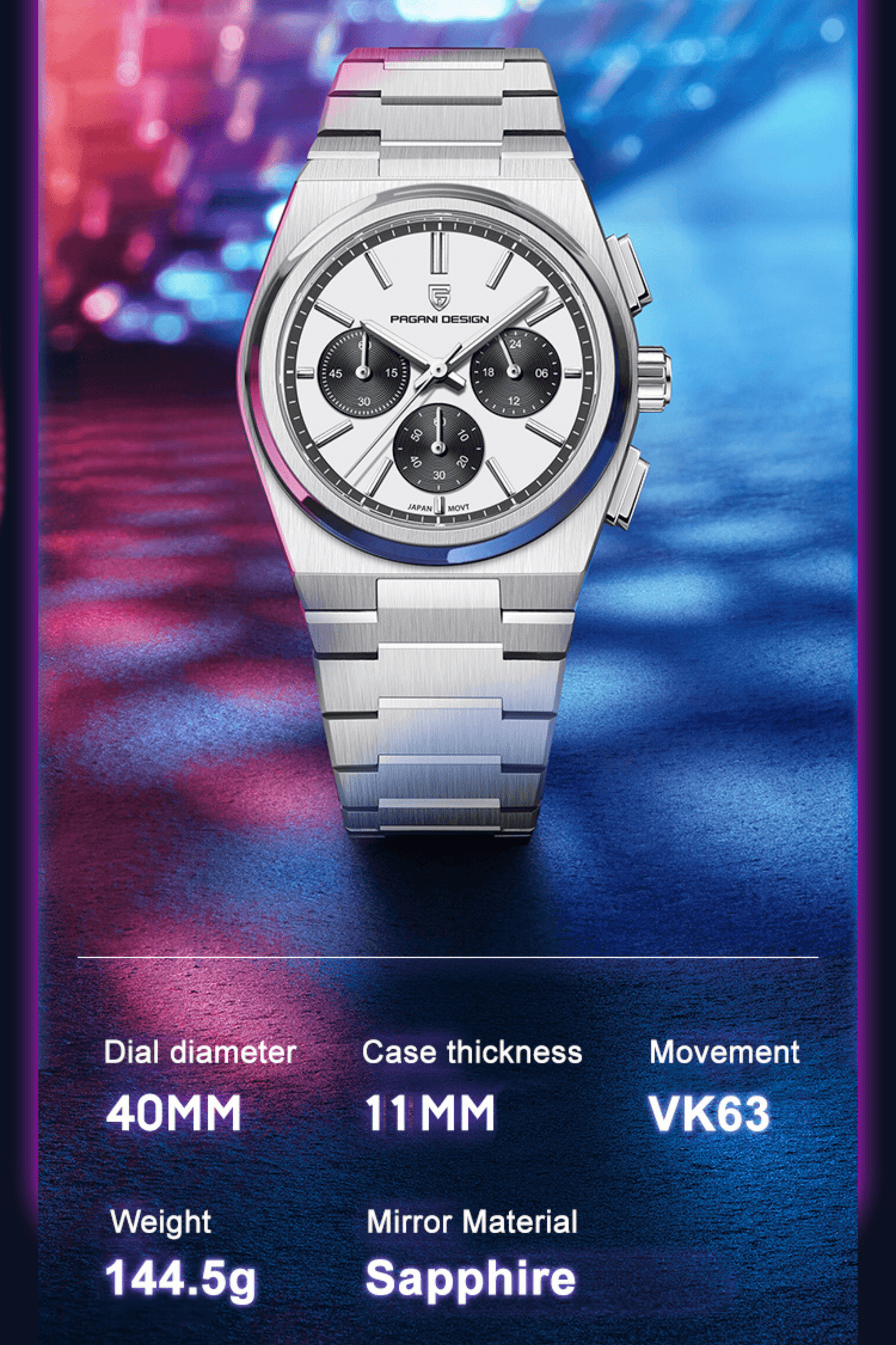 Pagani Design PD-1761 Chronograph Luxury Waterproof Movement (Japanese VK63) | Stainless Steel Men's 40MM Watch