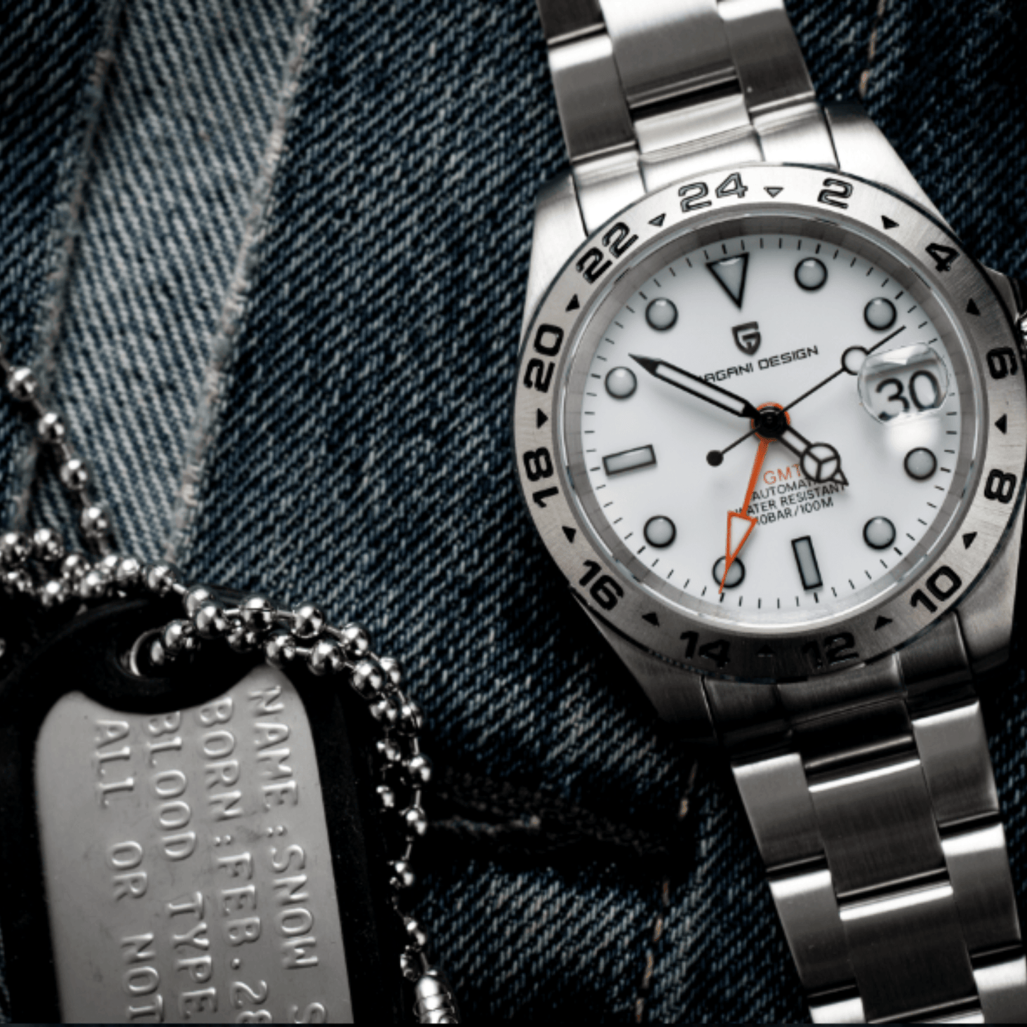 Pagani Design PD-1762 Seiko NH34 Movement equipped with AR AF Anti-Radiation Coating Automatic Watch Stainless Steel Men's (GMT Explorer II - White)