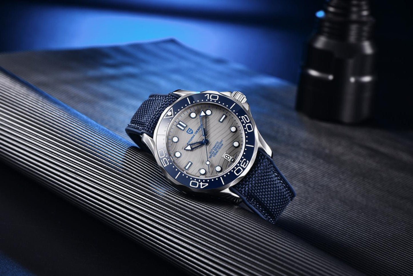 Pagani Design PD-1685 42MM (Japanese NH-35 Automatic Movement) Mechanical Watch 100M Waterproof Dive Watch Sapphire Stainless Steel Bracelet Watch Seamaster (Nylon Style Folding Clasp)