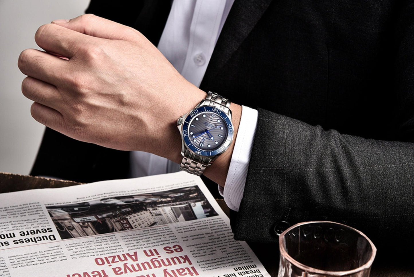 Pagani Design PD-1685 42MM (Japanese NH-35 Automatic Movement) Mechanical Watch 100M Waterproof Dive Watch Sapphire Stainless Steel Bracelet Watch Seamaster (Nylon Style Folding Clasp)