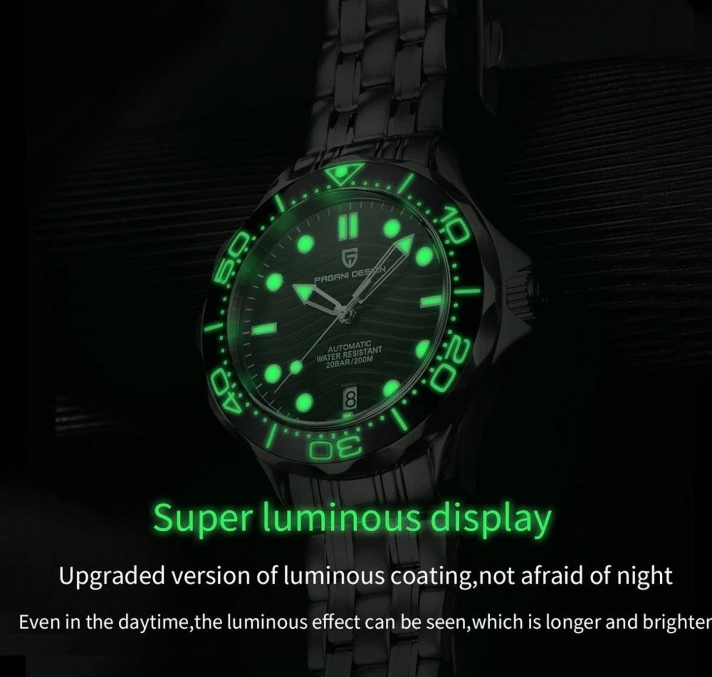 Pagani Design PD-1685 42MM (Japanese NH-35 Automatic Movement) Mechanical Watch 100M Waterproof Dive Watch Sapphire Stainless Steel Bracelet Watch Seamaster (Nylon Style Folding Clasp)