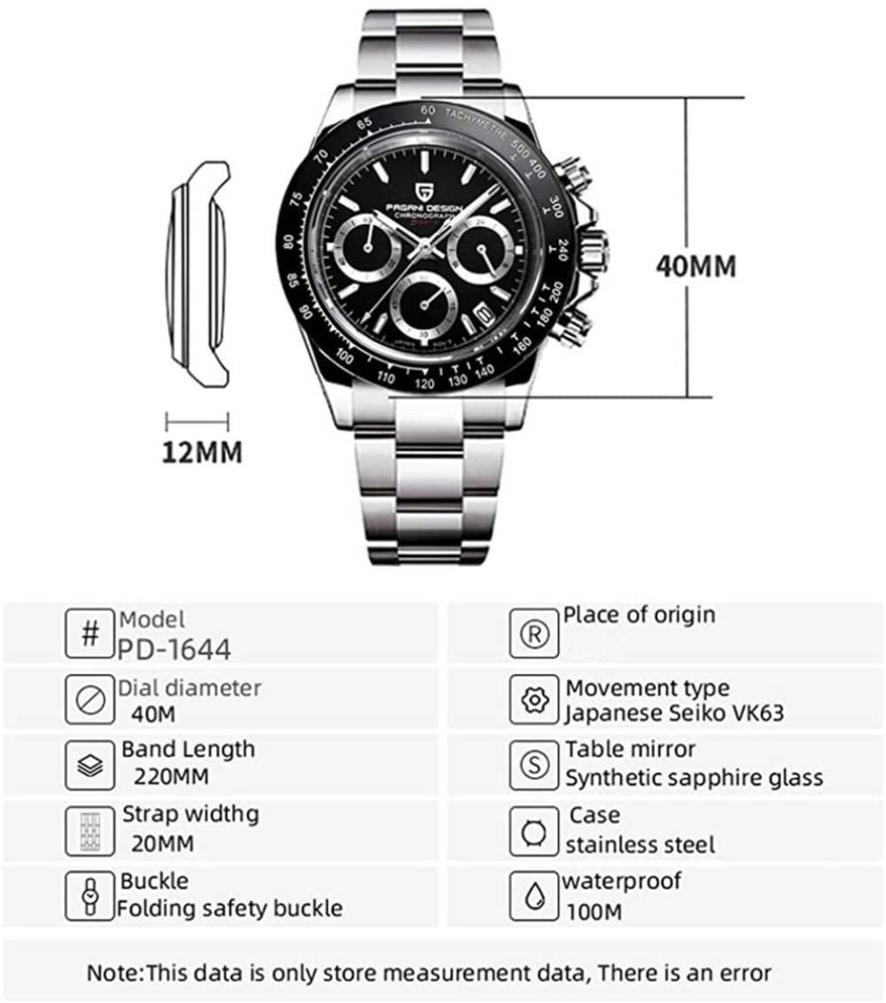 Pagani Design PD-1644 Daytona Chronograph Luxury Meca-quartz Movement (Japanese VK63) | Stainless Steel Men's 40MM Watch