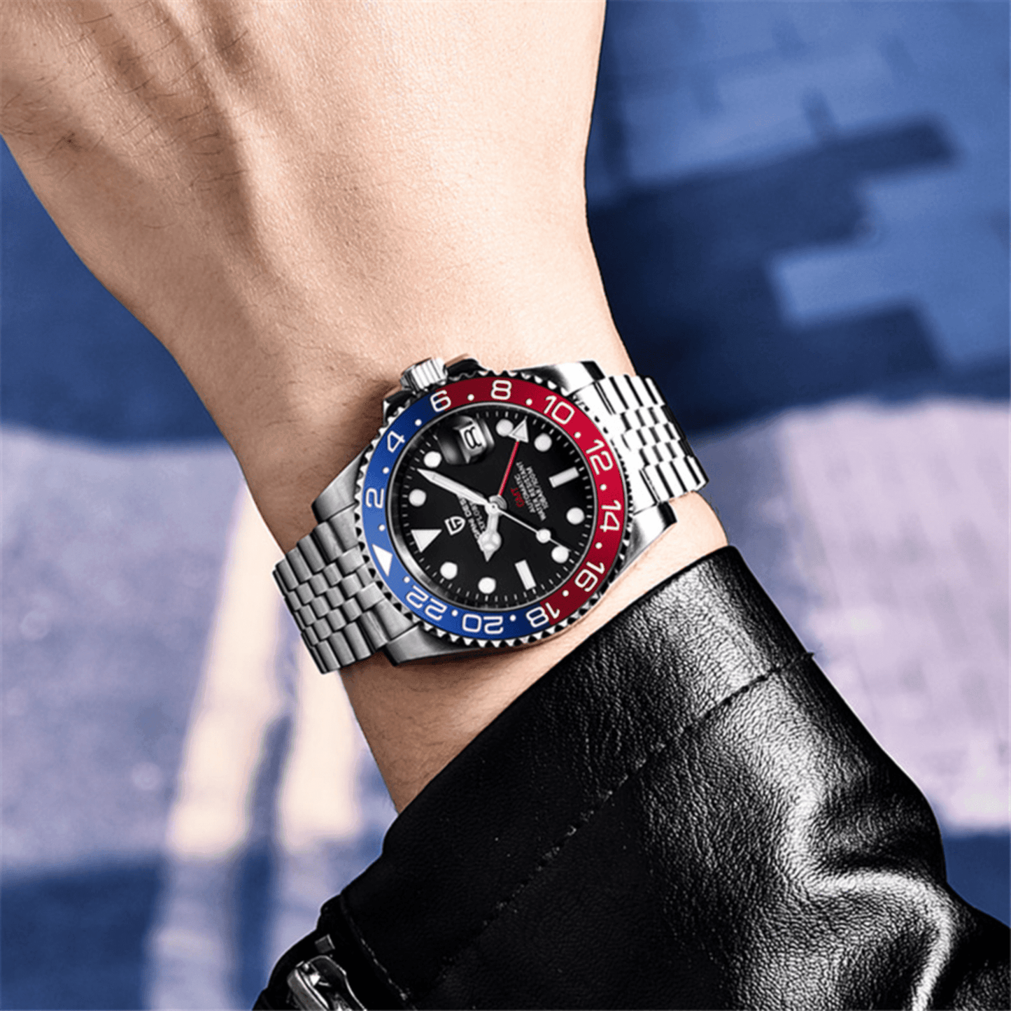 Pagani Design PD-1662 Seiko NH34 Movement equipped with AR AF Anti-Radiation Coating Automatic Watch Stainless Steel Men's (Pepsi - Jubilee Bracelet)