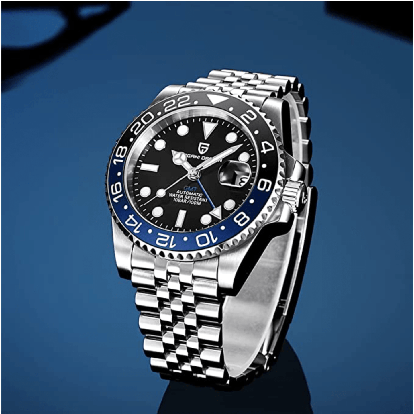 Pagani Design PD-1662 Seiko NH34 Movement equipped with AR AF Anti-Radiation Coating Automatic Watch Stainless Steel Men's (Batman - Jubilee Bracelet)